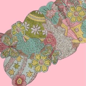NWT Isaac Mizrahi Easter Bunny Pastel Embellished Beaded Table Runner